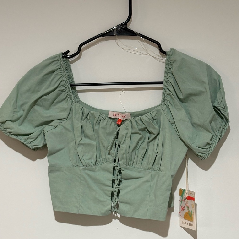 Puff Sleeve Crop top in Sage Green